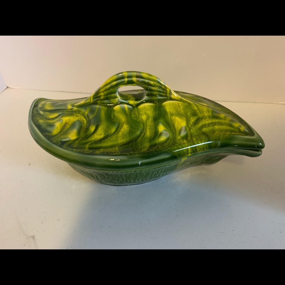 Green California Pottery Covered Serving Dish